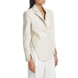 NWT LaMarque Lyubava Faux Leather Blazer Bone Mesh Panels ContourFit Size Small